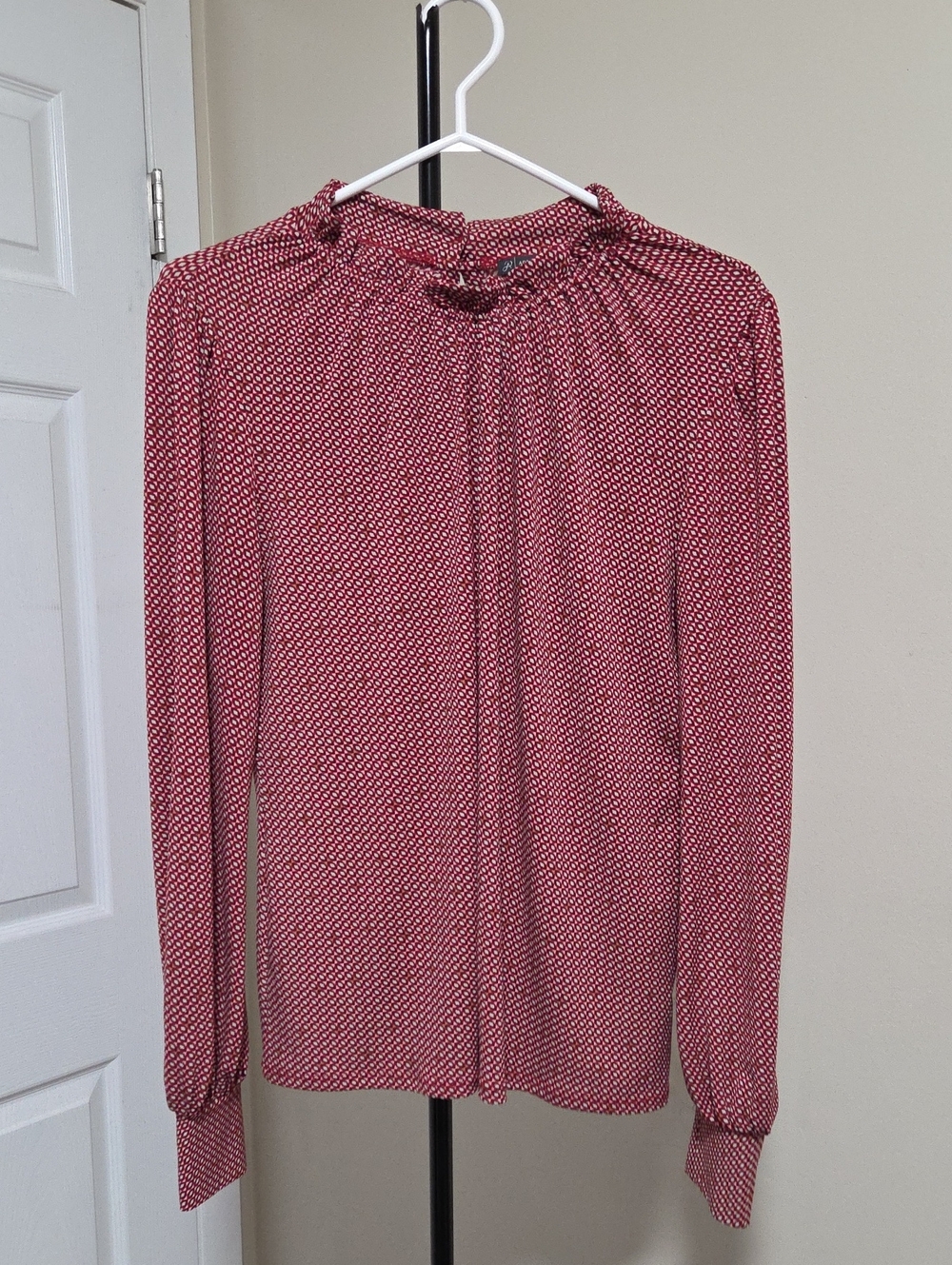 Adrianna Papell Pink Printed Ruffle-Neck Long-Sleeve Blouse